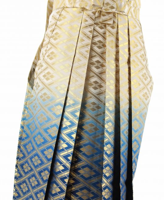 男性用袴単品レンタル(成人式・結婚式・卒業式)白から青ぼかし金の菱文様[身長180cm]No.148